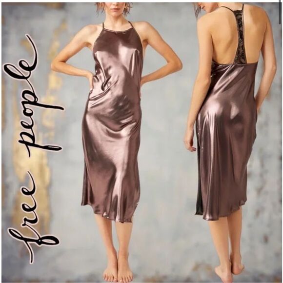 FREE PEOPLE Sunset Shimmer Sleeveless Racerback Midi Slip Dress - Picture 2 of 16